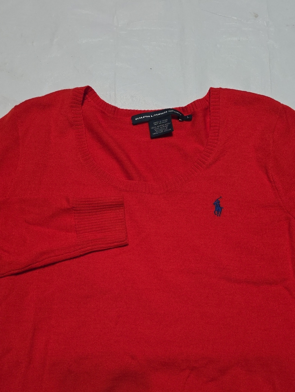 Ralph Lauren Sport Women's 100% Merino Wool Scoop Neck Sweater Red Orange L